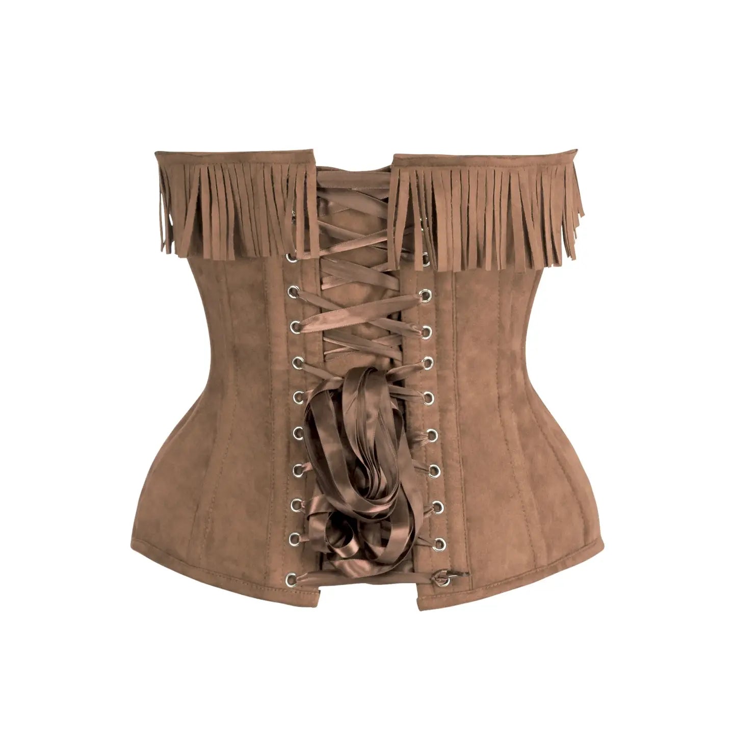 Tan Suede Steel Boned Overbust Corset W/Fringe image 2