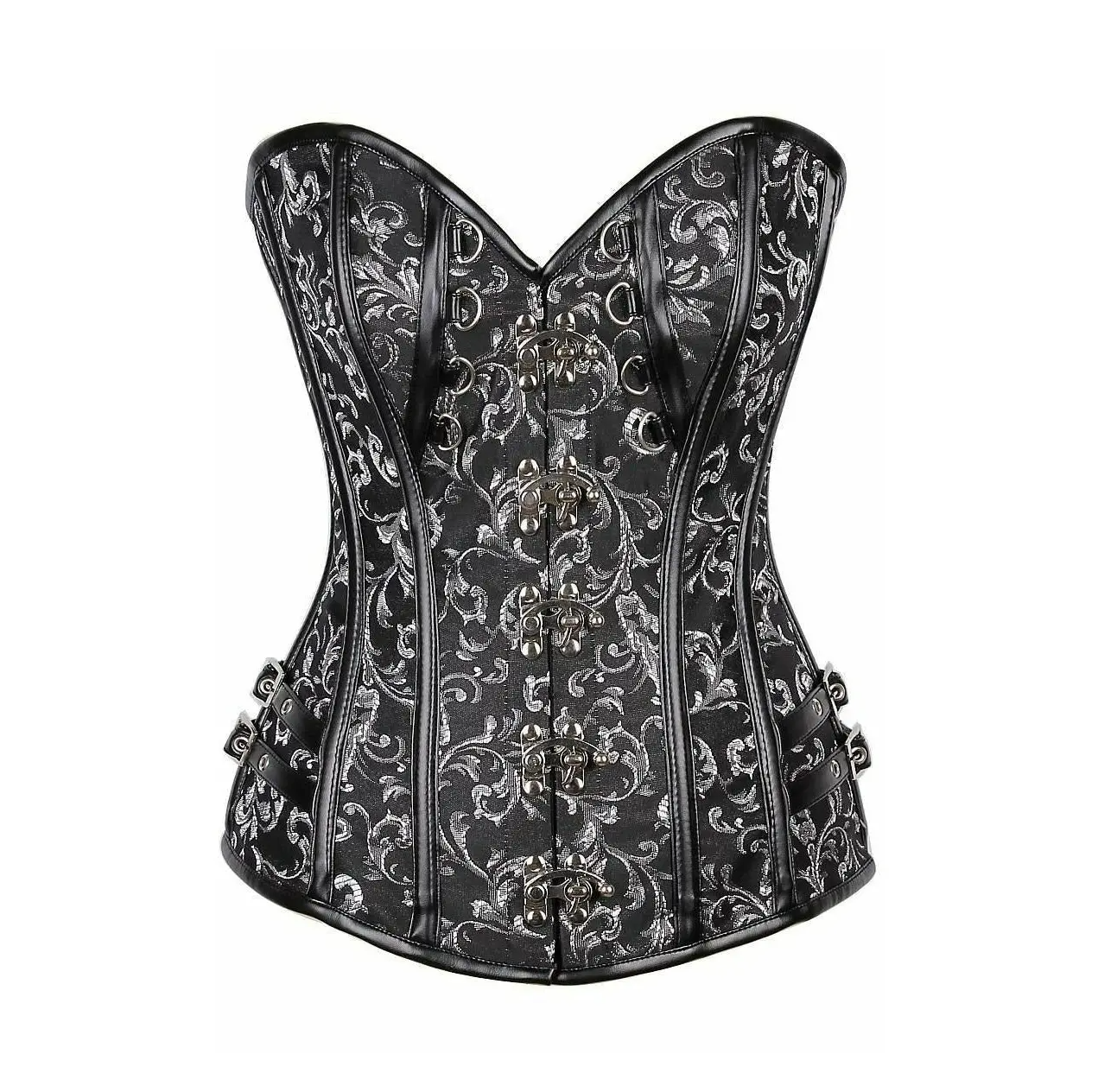 Brocade & Faux Leather Steel Boned Corset image 0