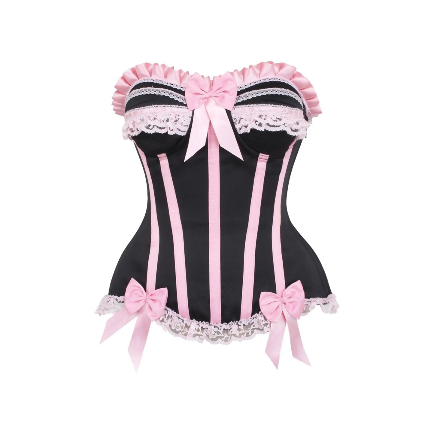 Black/Pink Steel Boned Burlesque Corset image 0
