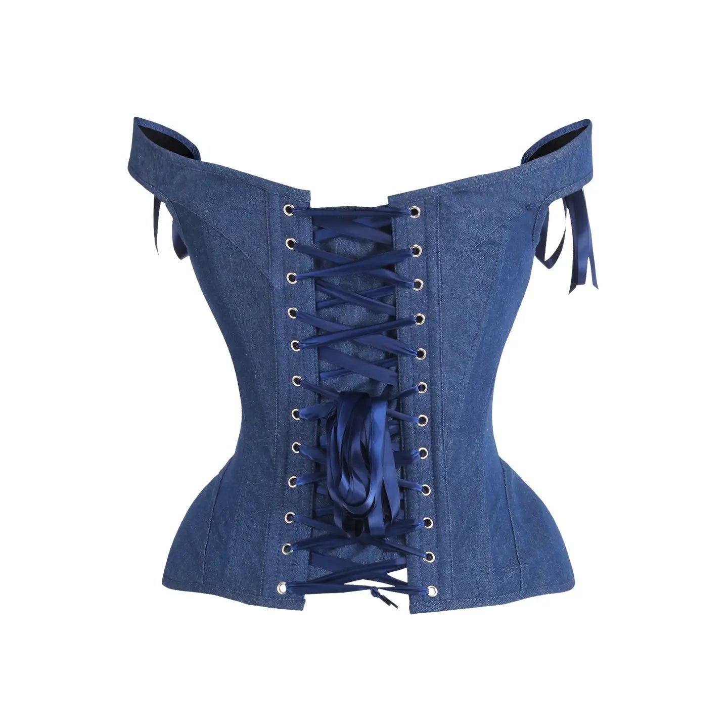 Dark Blue Denim Steel Boned Corset W/Straps image 2