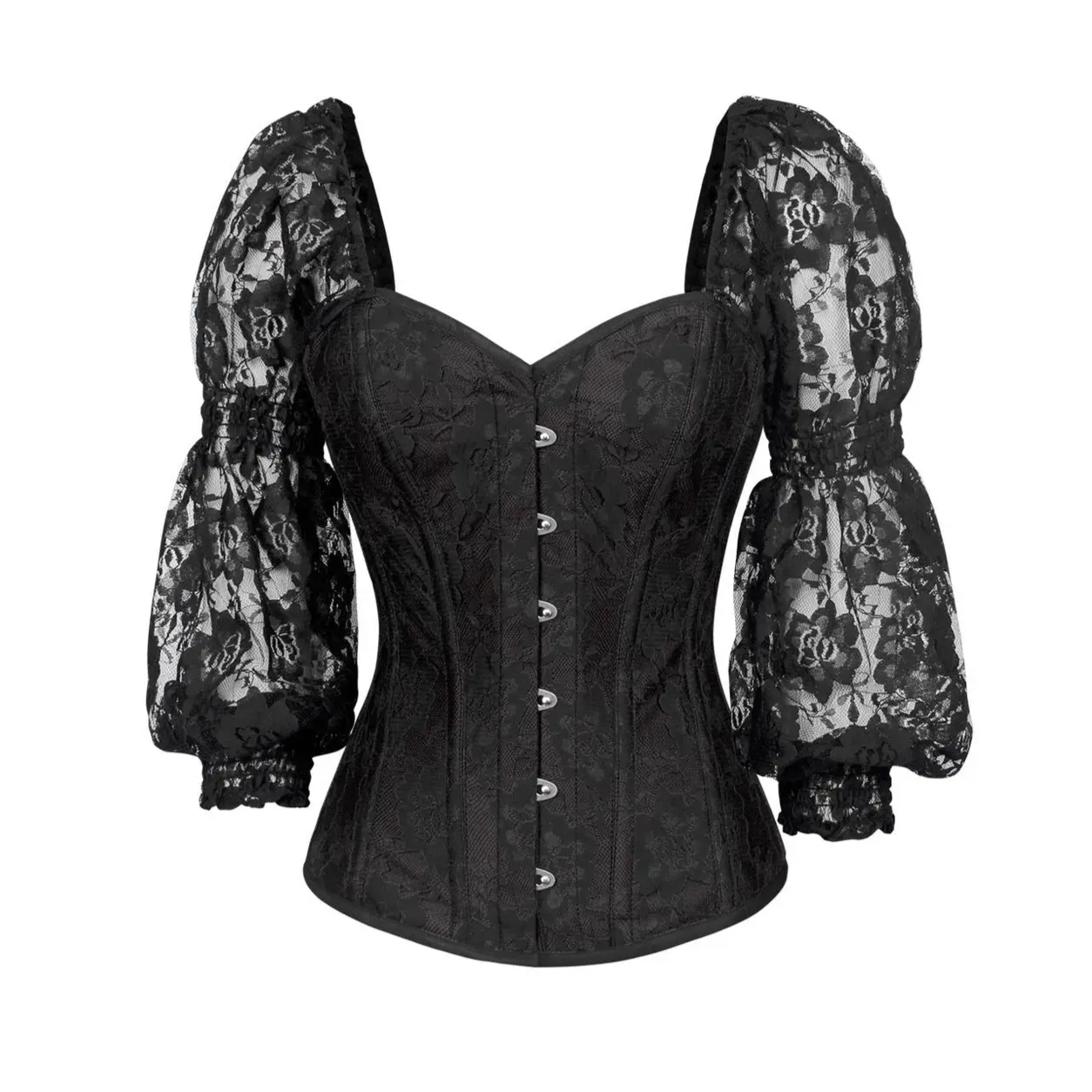 Black W/Black Lace Steel Boned Long Sleeve Corset image 0