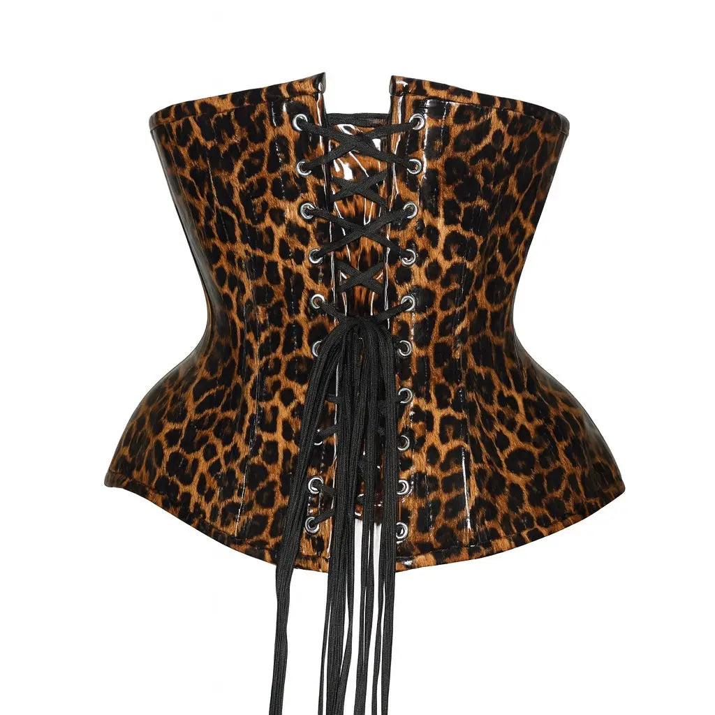 Steel Boned Cheetah Print Pvc Curvy Cut Underbust Corset