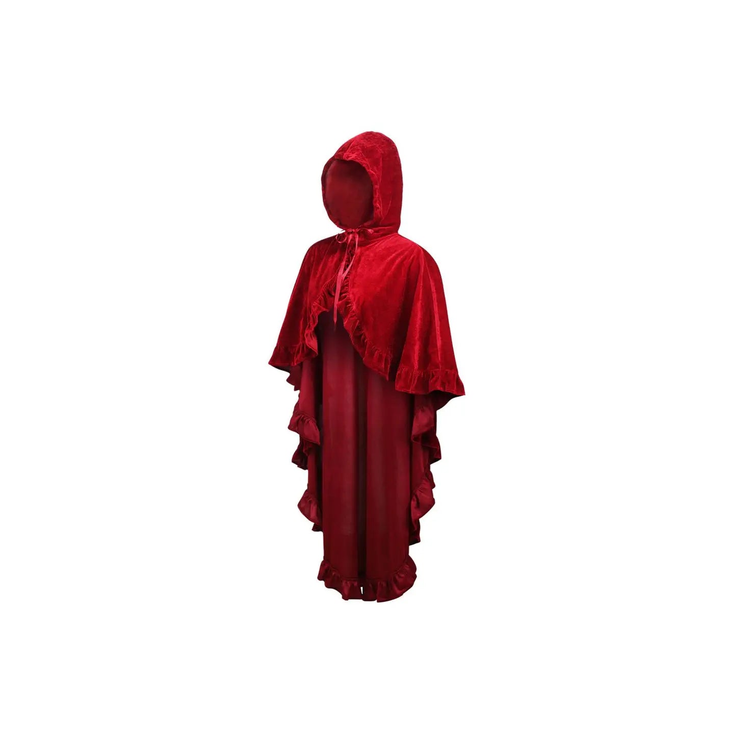 Dark Red Velvet Hooded Ruffle Cape image 1