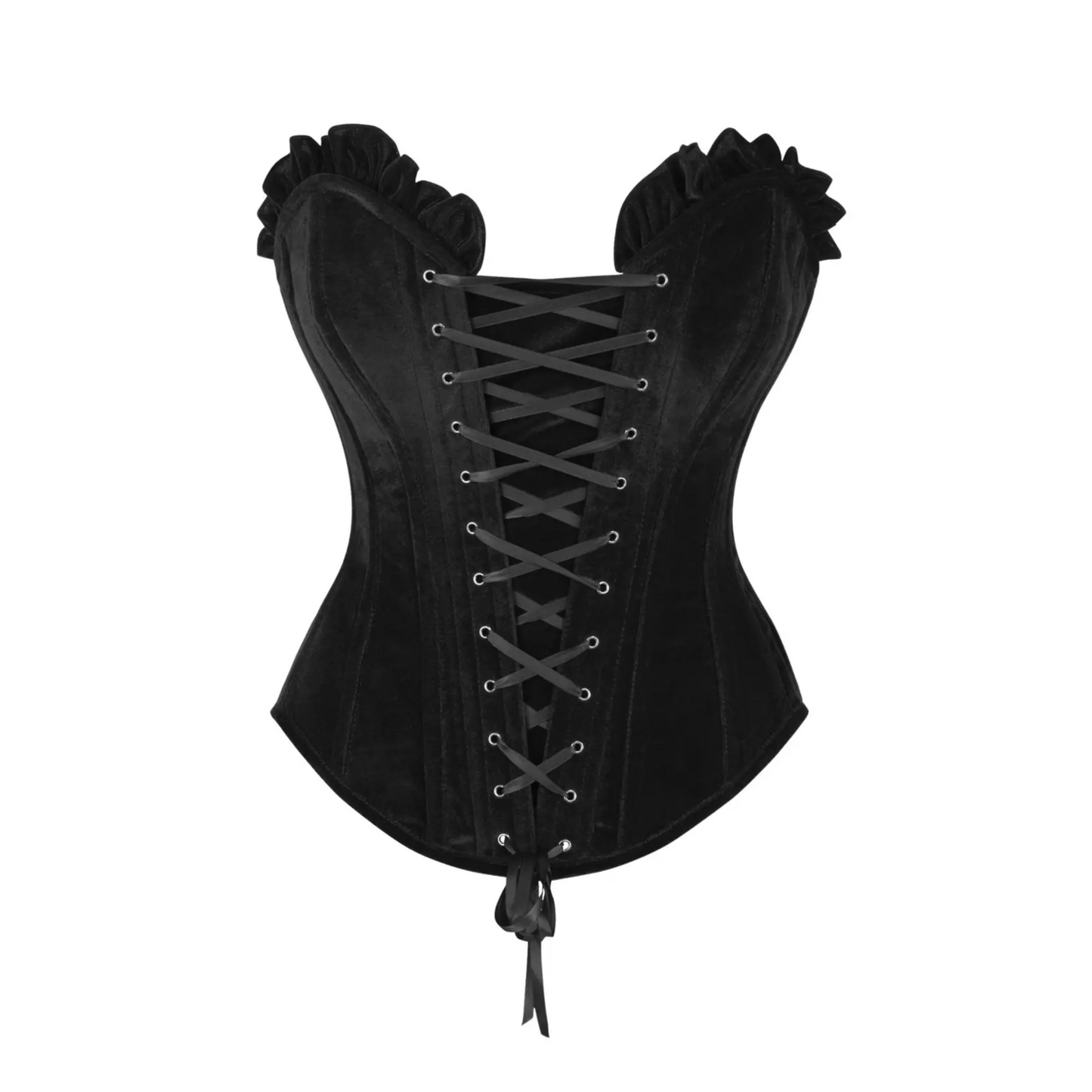 Black Velvet Lace-Up Steel Boned Overbust Corset image 0