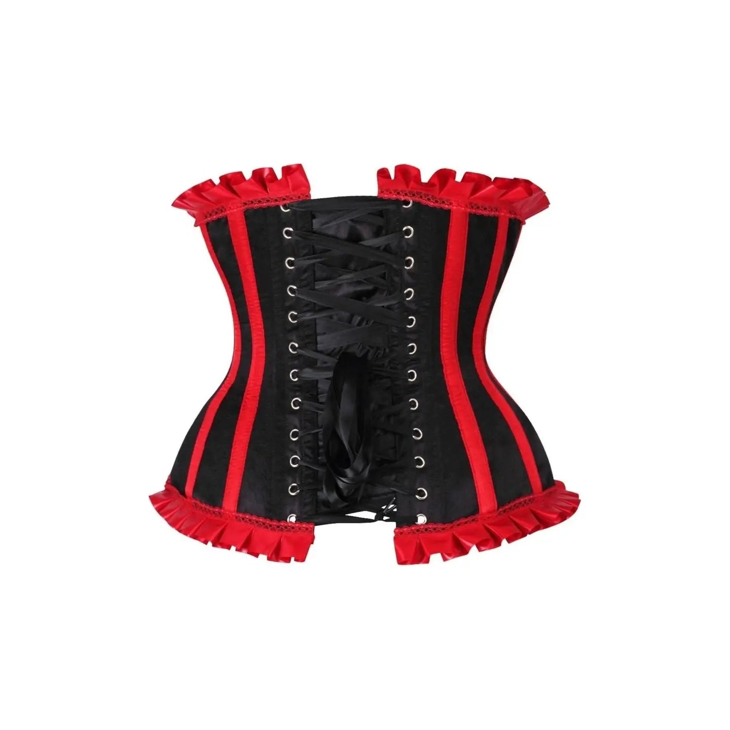 Black/Red Steel Boned Burlesque Underbust Corset Waist Cincher image 2
