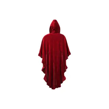 Dark Red Velvet Hooded Ruffle Cape image 2