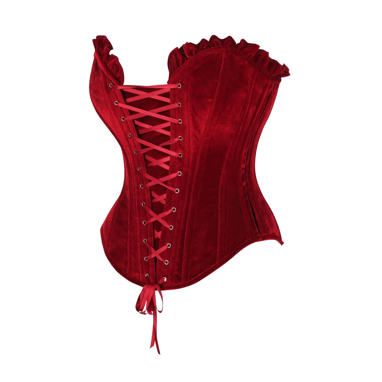 Dark Red Velvet Lace-Up Steel Boned Overbust Corset image 1