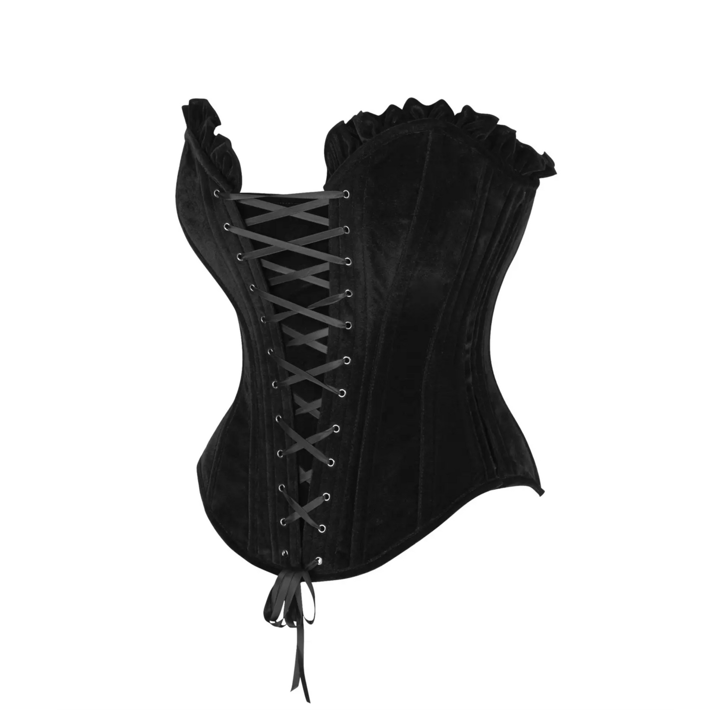 Black Velvet Lace-Up Steel Boned Overbust Corset image 1