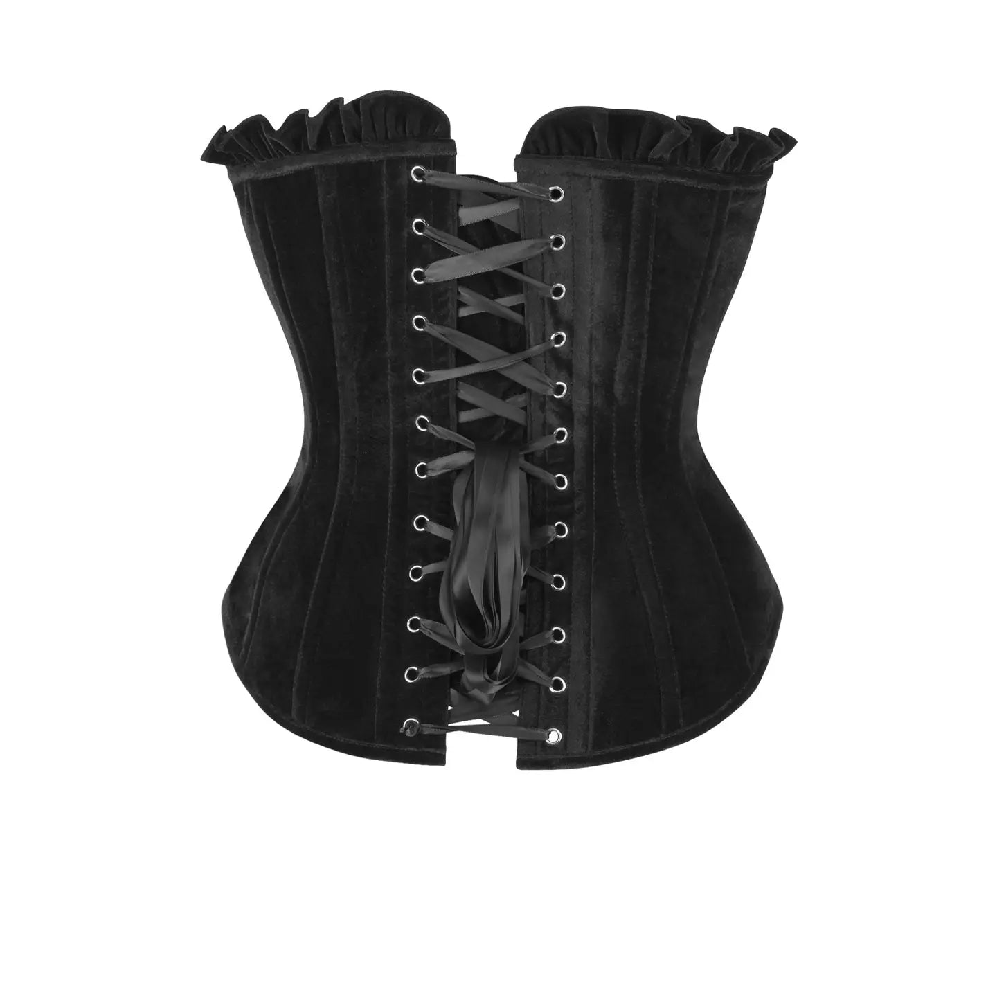 Black Velvet Lace-Up Steel Boned Overbust Corset image 2