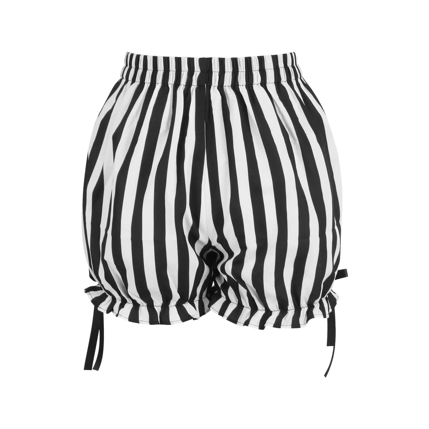 Black and white striped vintage bloomers with ruffled hems from the Vintage & Goth-Inspired Bloomers Collection