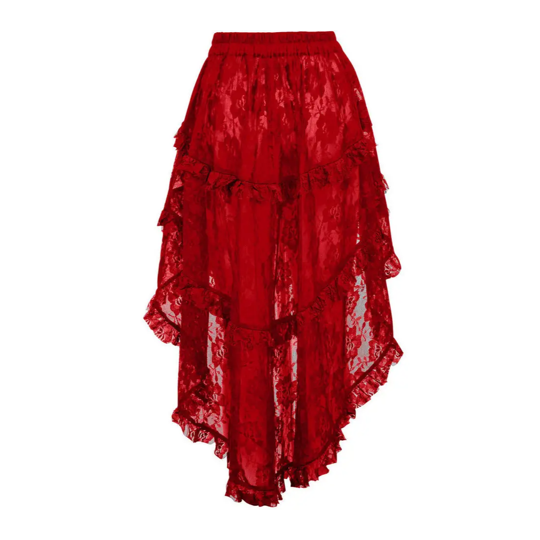 Red Lace Ruched Front High Low Lace Skirt image 1