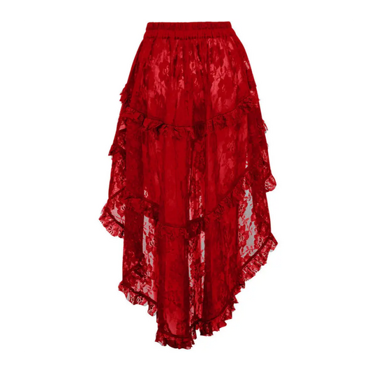 Red Lace Ruched Front High Low Lace Skirt image 1