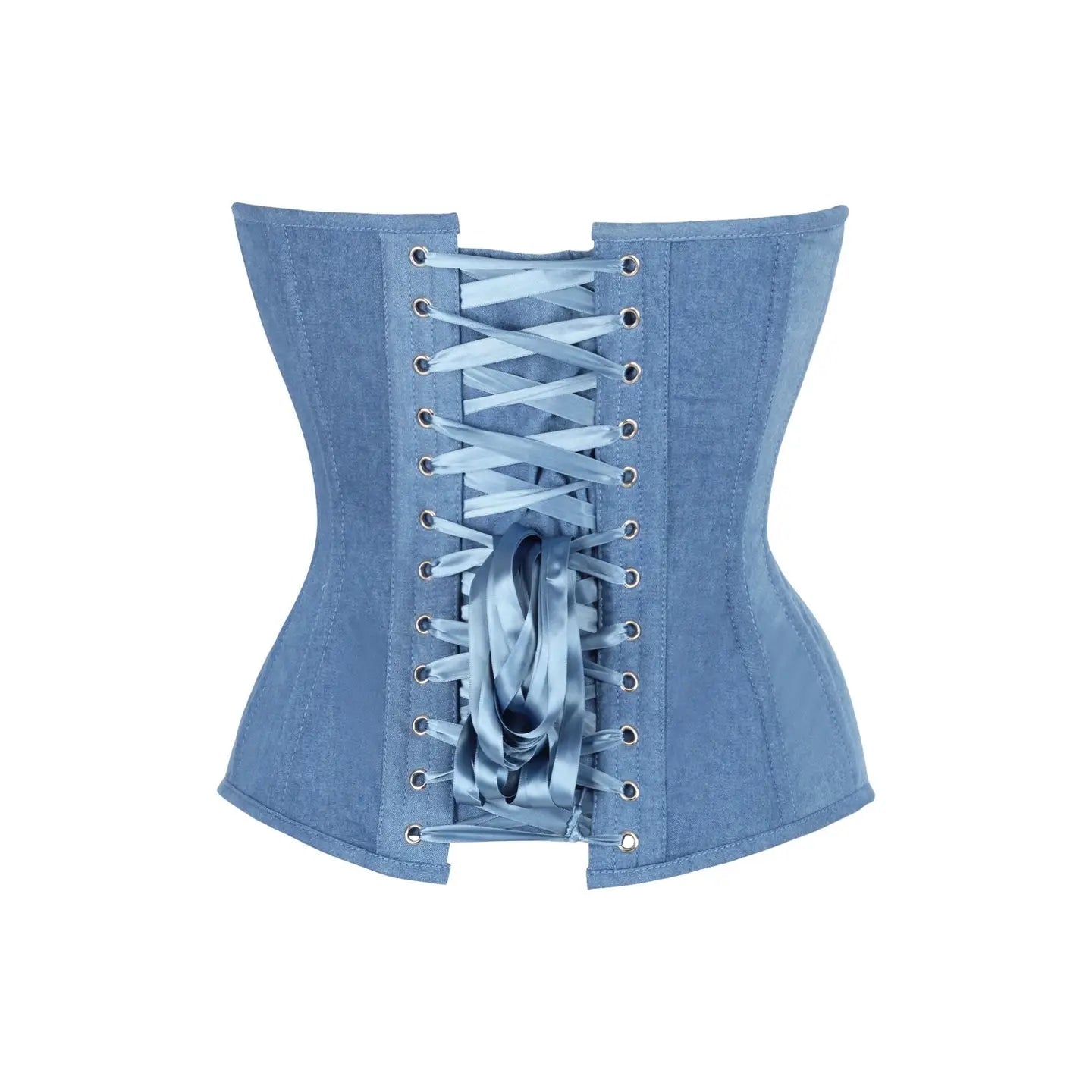 Steel Boned Blue Denim Plunge Neckline Overbust Corset image 2