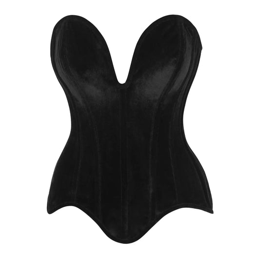 Steel Boned Black Velvet Plunge Neckline Overbust Corset image 0