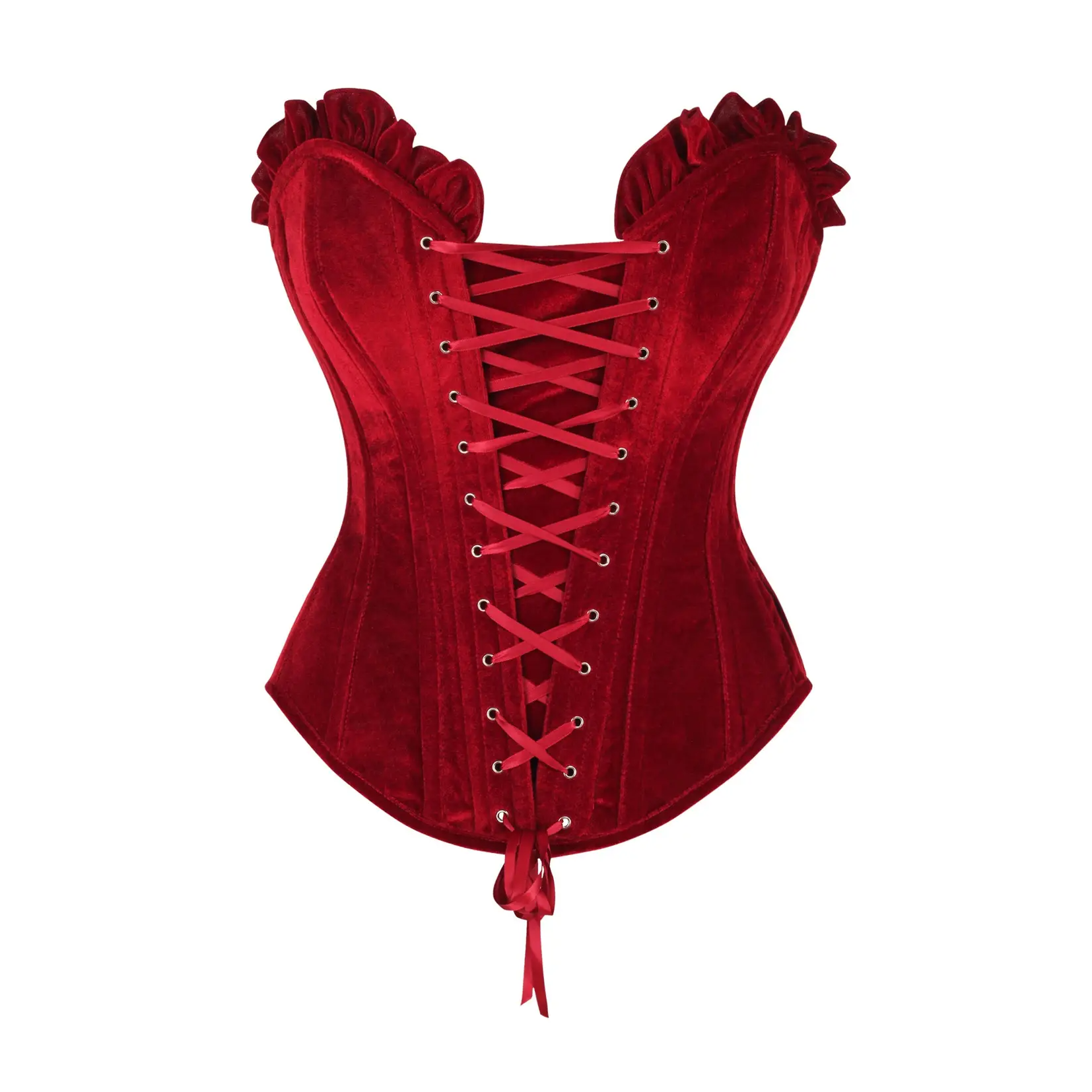 Dark Red Velvet Lace-Up Steel Boned Overbust Corset image 0