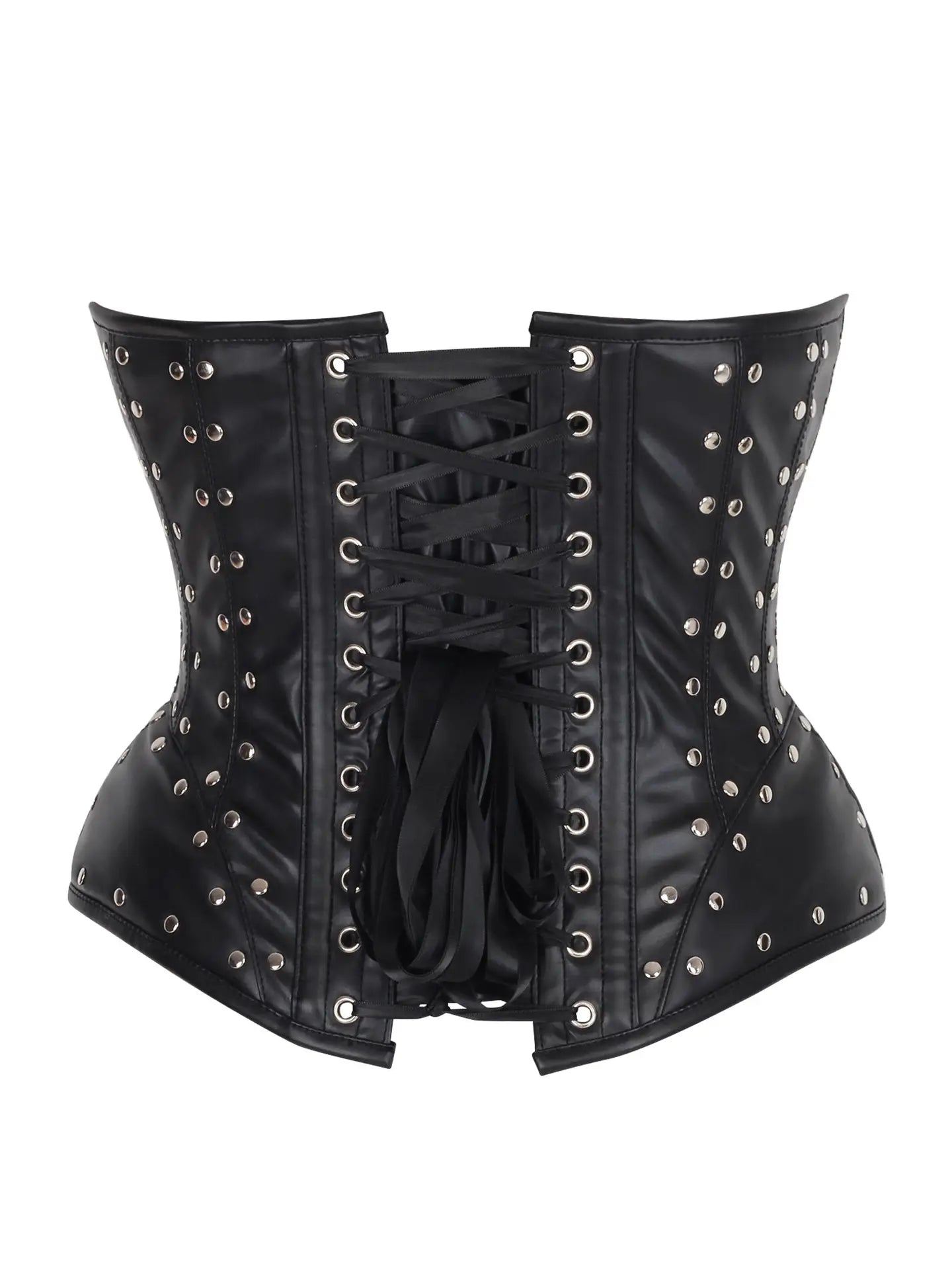 Faux Leather W/Rivets Steel Boned Underwire Bustier Corset Top