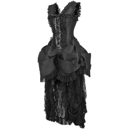 Steel Boned Black Lace Victorian Bustle Corset Dress image 1