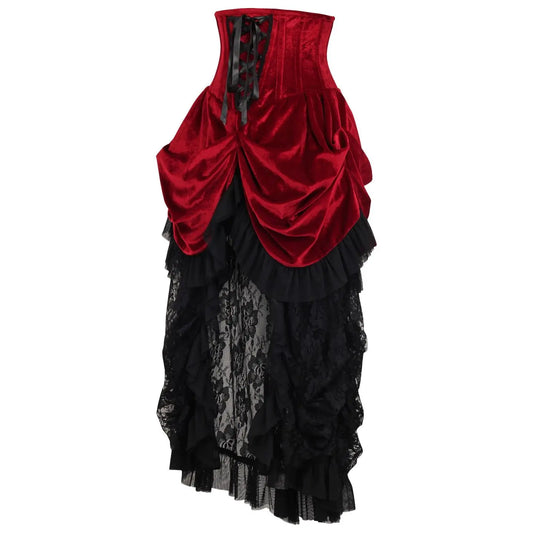 Steel Boned Dark Red Velvet Victorian Bustle Underbust Corset Dress image 1