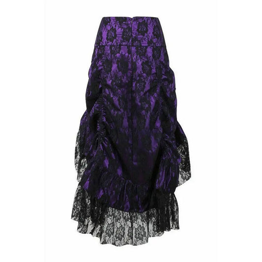 Purple W/Black Lace Overlay Ruched Bustle Skirt image 1