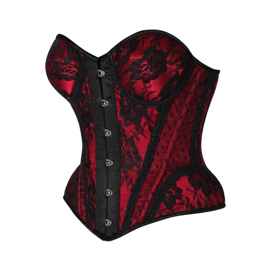 Red With Black Lace Steel Boned Underwire Bustier Corset image 1