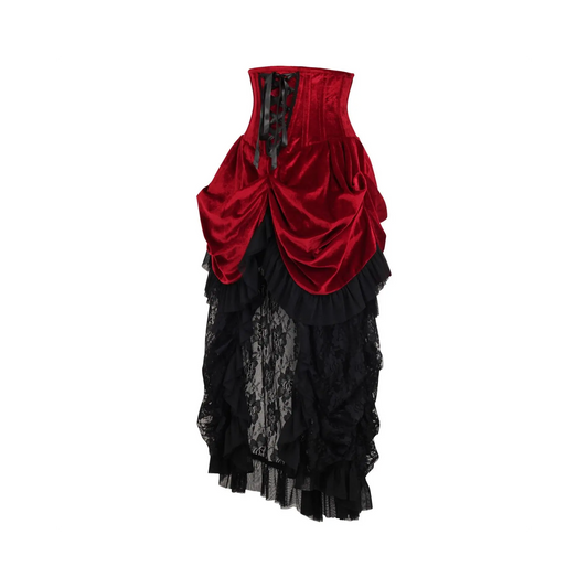 Steel Boned Dark Red Velvet Victorian Bustle Underbust Corset image 1
