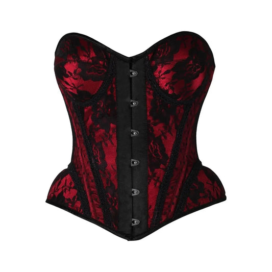 Red With Black Lace Steel Boned Underwire Bustier Corset image 0