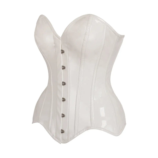 White Patent Leather Steel Boned Overbust Corset image 1