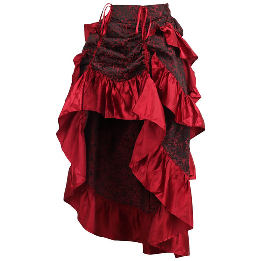 Red Brocade Adjustable High Low Bustle Skirt image 1