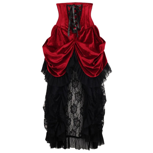 Steel Boned Dark Red Velvet Victorian Bustle Underbust Corset Dress image 0