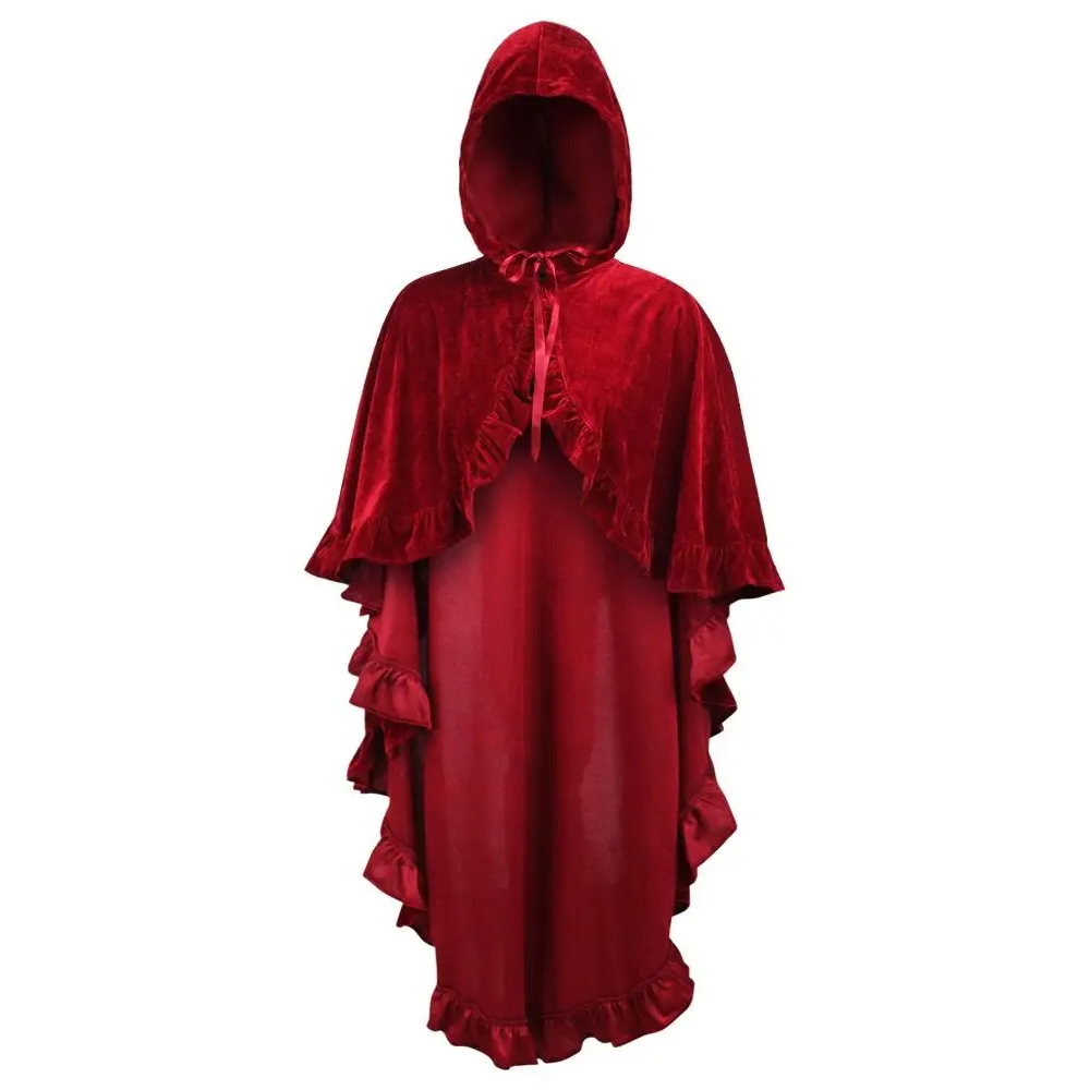 Dark Red Velvet Hooded Ruffle Cape image 0