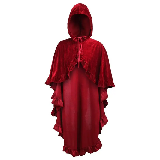 Dark Red Velvet Hooded Ruffle Cape image 0