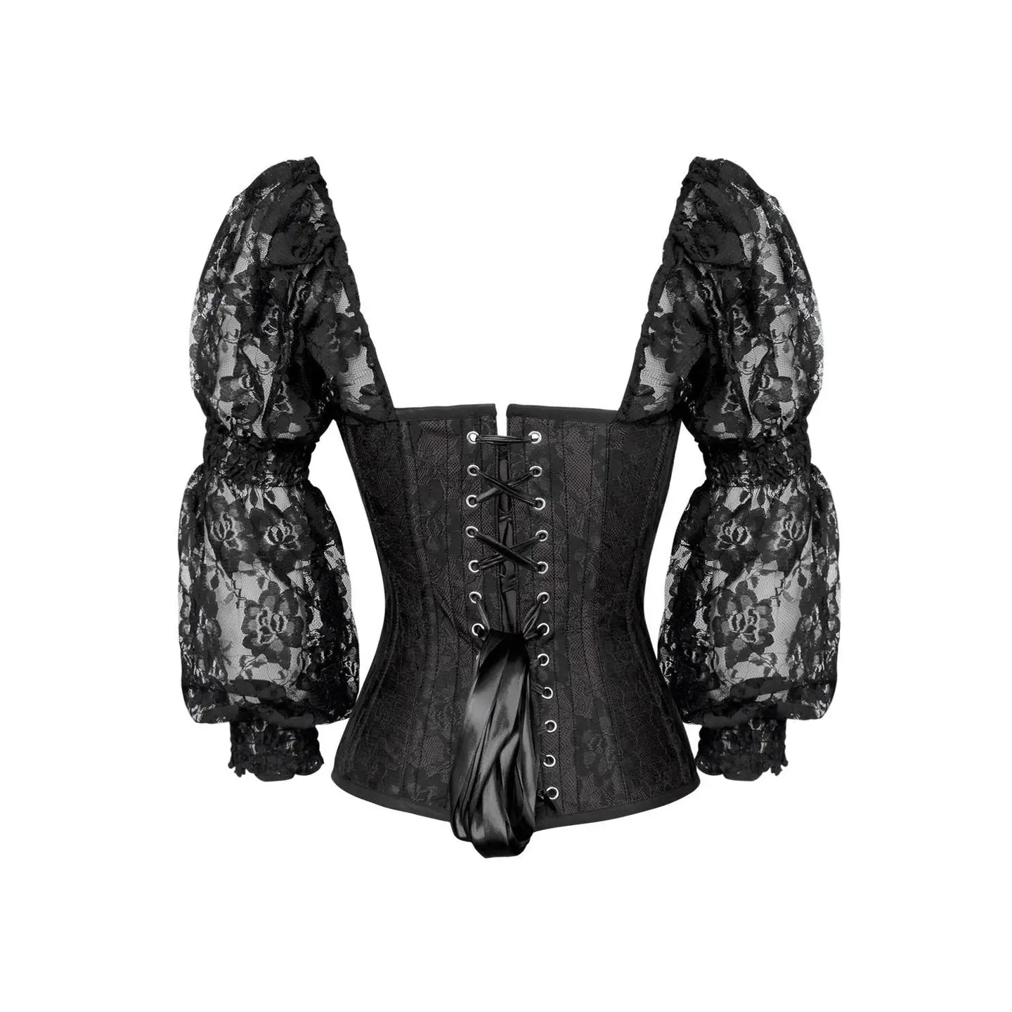 Black W/Black Lace Steel Boned Long Sleeve Corset image 1