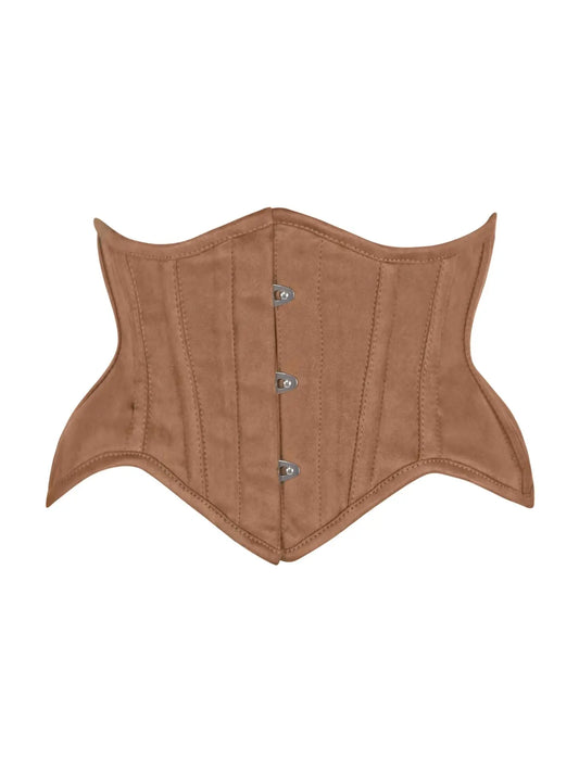 Tan Suede Steel Boned Mini Waist Cincher Corset