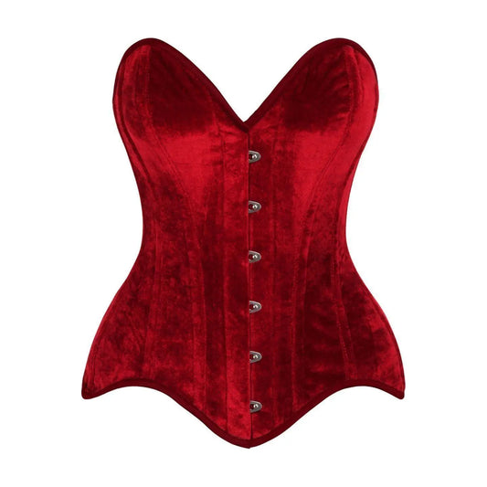 Dark Red Velvet Steel Boned Overbust Corset image 0