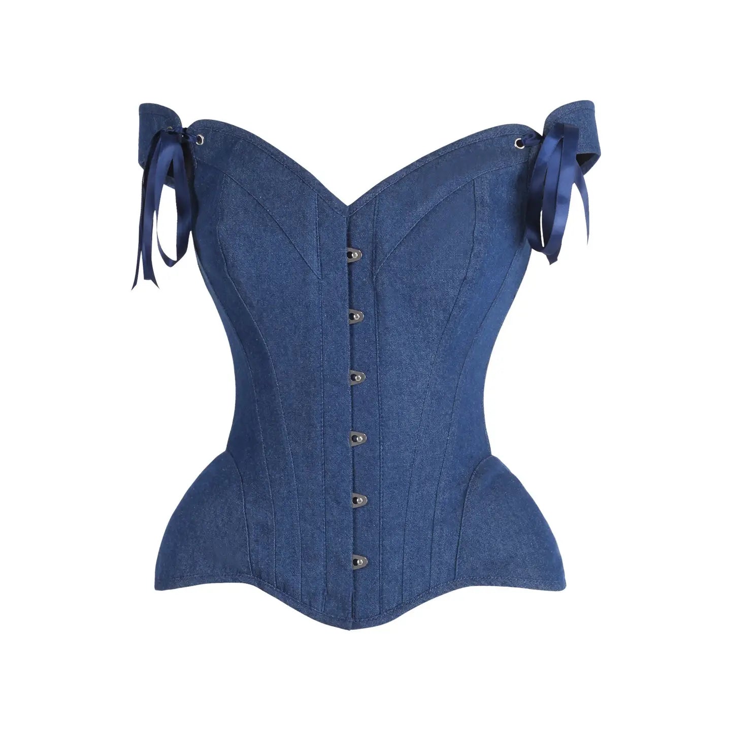 Dark Blue Denim Steel Boned Corset W/Straps image 0
