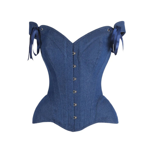 Dark Blue Denim Steel Boned Corset W/Straps image 0