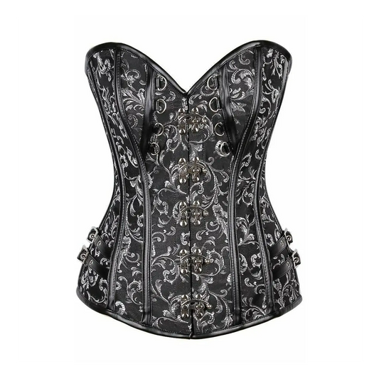 Brocade & Faux Leather Steel Boned Corset image 0