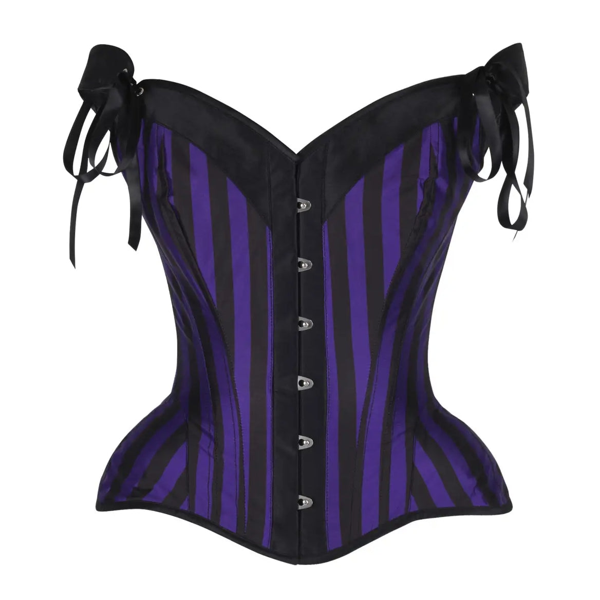 Dark Purple/Black Striped Steel Boned Corset W/Straps image 0
