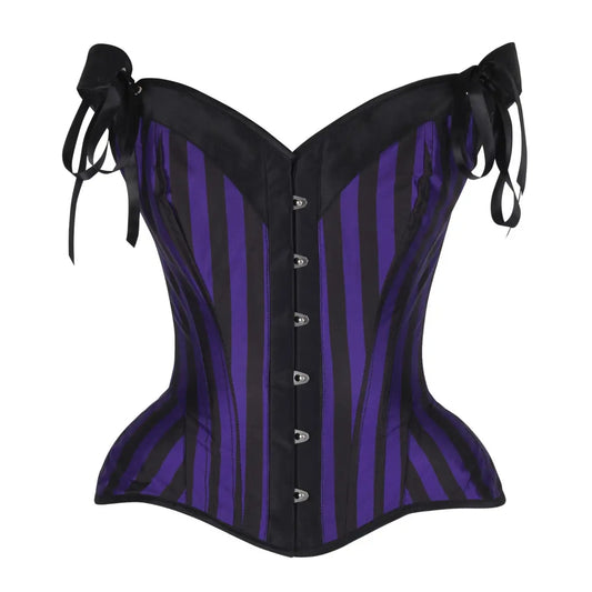 Dark Purple/Black Striped Steel Boned Corset W/Straps image 0
