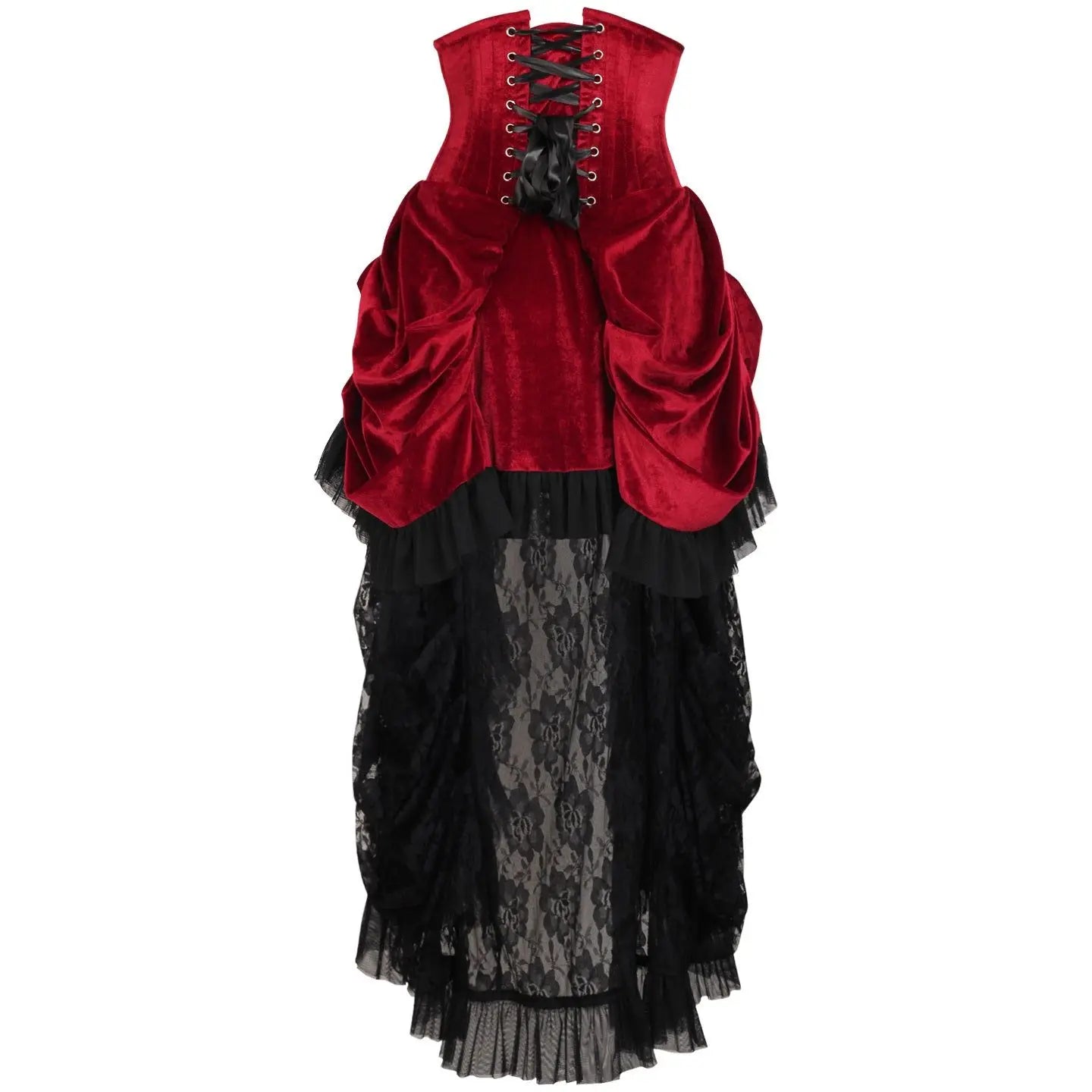 Steel Boned Dark Red Velvet Victorian Bustle Underbust Corset Dress image 2