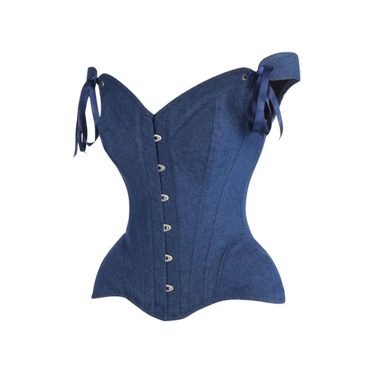 Dark Blue Denim Steel Boned Corset W/Straps image 1