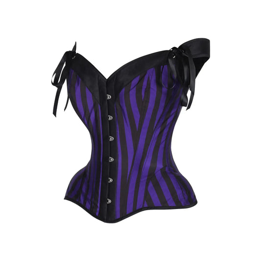 Dark Purple/Black Striped Steel Boned Corset W/Straps image 1
