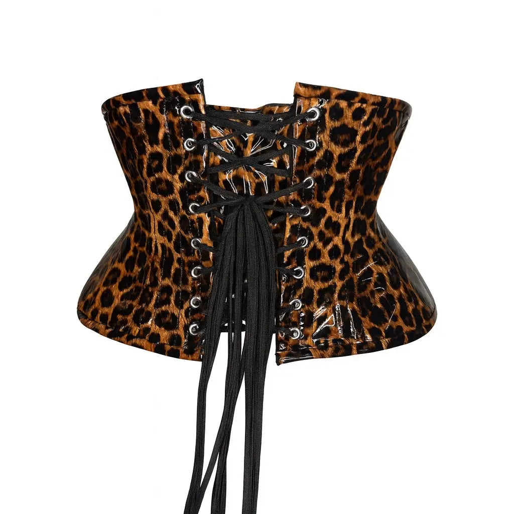 Steel Boned Cheetah Print Pvc Mini Cincher Underbust Corset