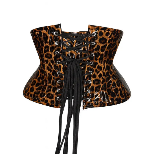 Steel Boned Cheetah Print Pvc Mini Cincher Underbust Corset