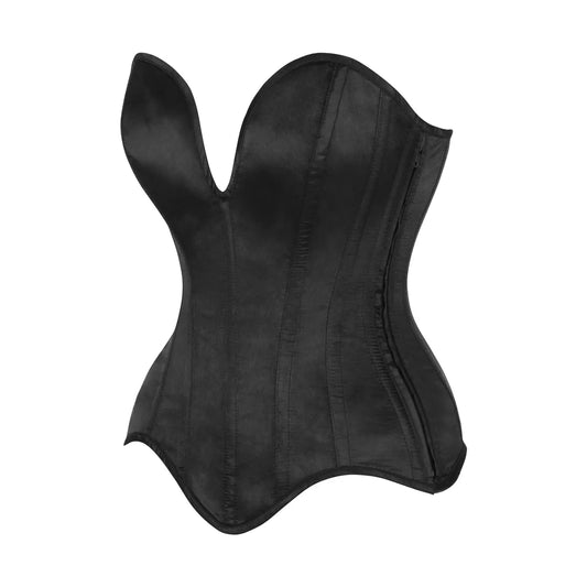 Steel Boned Black Satin Plunge Neckline Overbust Corset image 1