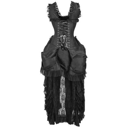 Steel Boned Black Lace Victorian Bustle Corset Dress image 2