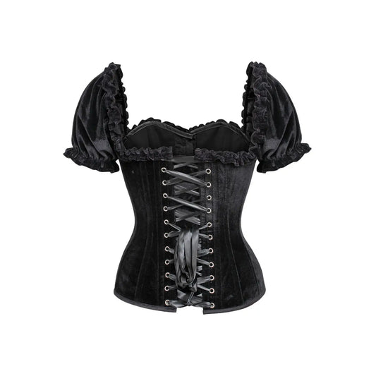Steel Boned Black Velvet Overbust Corset W/Sleeves image 1