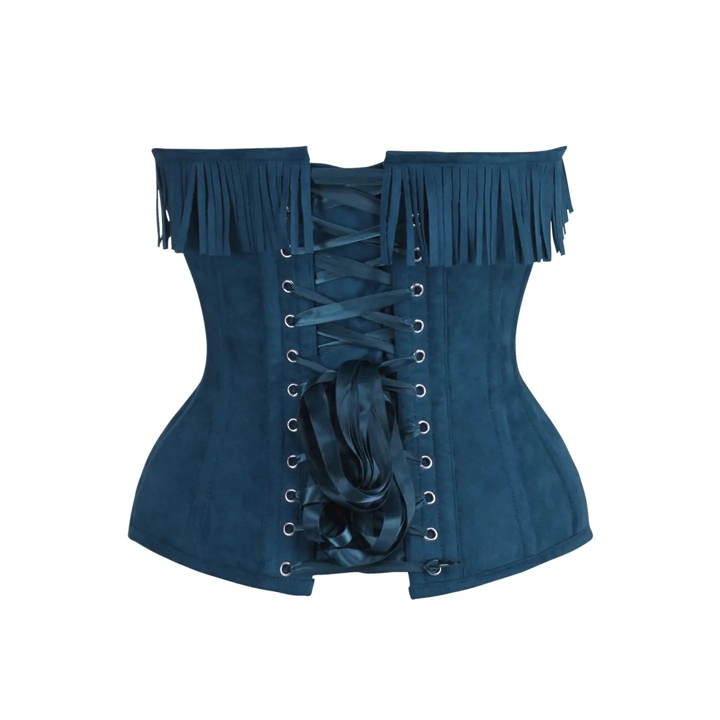 Blue Suede Steel Boned Overbust Corset W/Fringe image 2