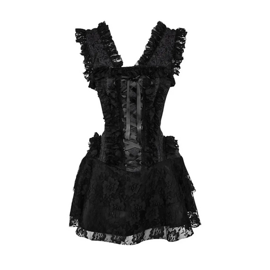Steel Boned Black Lace Victorian Corset Dress image 0