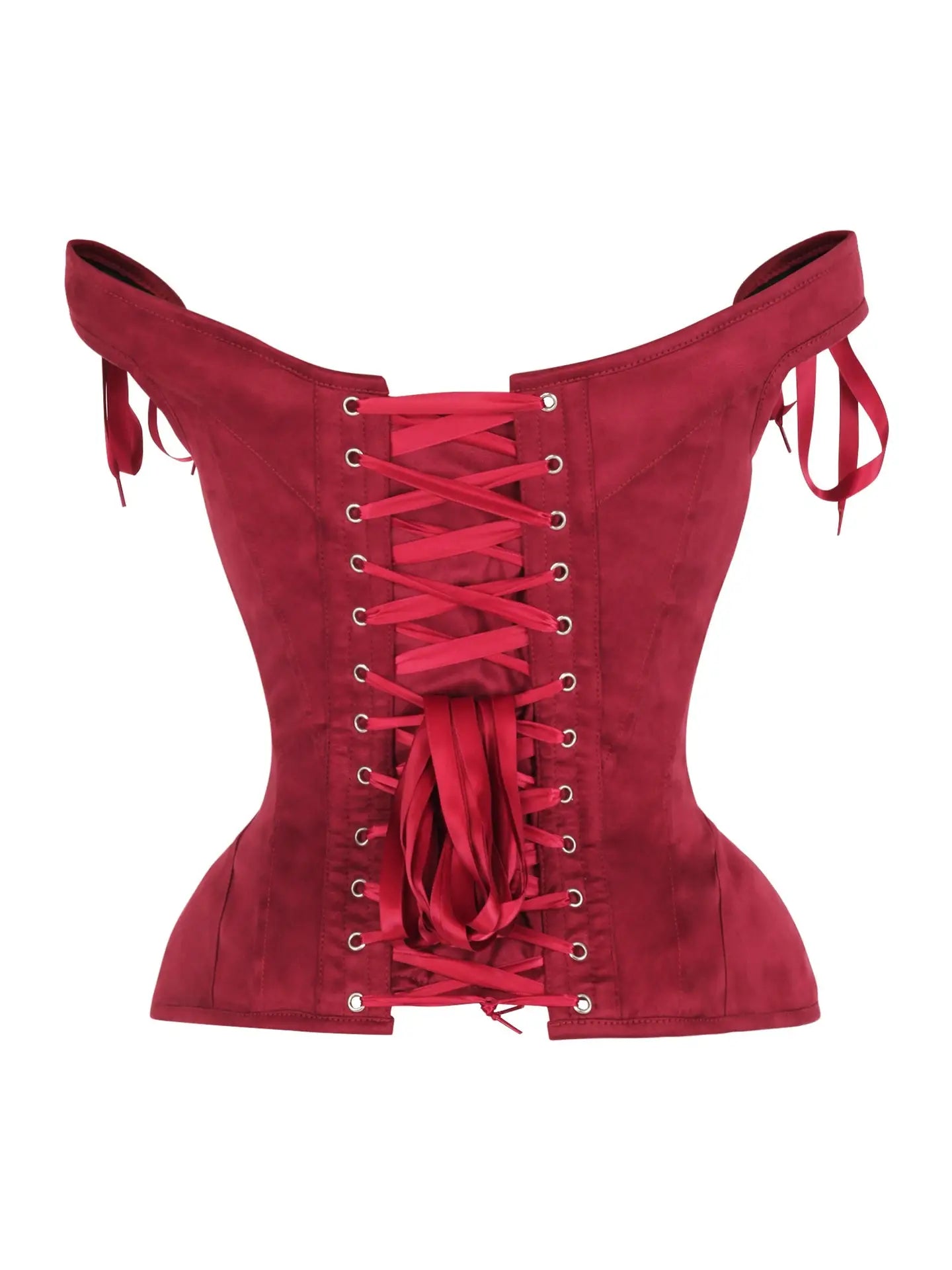 Red Suede Steel Boned Corset With Straps